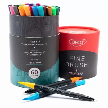 Brush Pen Daco, marker cu 2 capete, set 60 bucati PX560-1