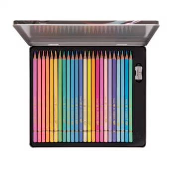 Set 24 creioane colorate pastel în cutie metalică Daco CC324P-1