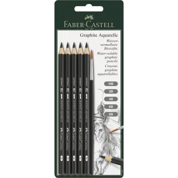 Blister 6 buc creion grafit aquarelle + pensula Faber-Castell-1