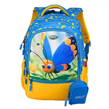 Ghiozdan copii clasa 0, imprimeu fluturas, bleu, 38 cm Daco GH3012-1