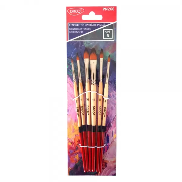 Pensule pictura par sintetic, varf limba de pisica, set 6 Daco PN266-1-IMG-slider