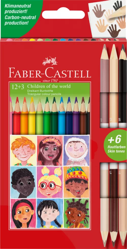 17-Creioane-colorate-12-culori-+-3-creioane-bicolore-Children-of-the-world-Faber~Castell