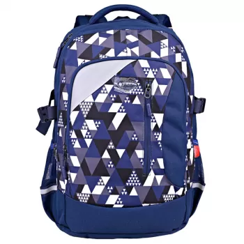 Ghiozdan scoala baieti Daco, albastru, imprimeu geometric, 46 cm GH570A-1