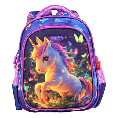 Ghiozdan gradinita fete, albastru, imprimeu unicorn, 30 cm Daco GH257-img
