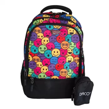 Ghiozdan clasa 0, negru imprimeu Emoji, 38 cm Daco GH3016-2