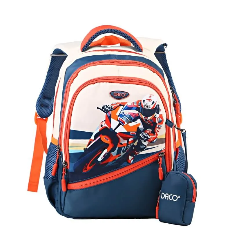 Ghiozdan baieti clasa 0, imprimeu motocicleta, 38 cm Daco GH3508