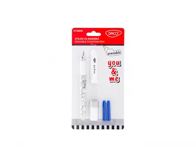 Stilou cu radiera You and Me Daco, alb, imprimeu emoji ST300W-img