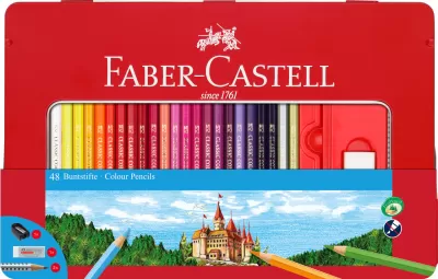 Creioane colorate 48 culori + 4 accesorii cutie metal faber-cast-img