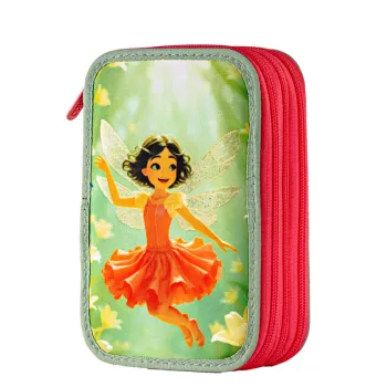 Penar fete cu 3 fermoare, 3 compartimente, neechipat Zana corai Daco PE3038-1