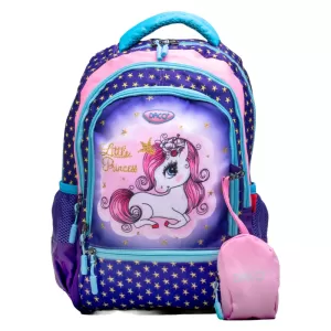 Ghiozdan şcolar fete, imprimeu ponei Little Princess, clasa pregătitoare, 38 cm Daco GH345-1-IMG-nav