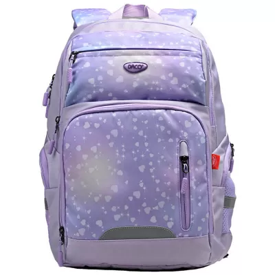 Ghiozdan fete liceu, mov, imprimeu discret inimioare, 47 cm Daco GH586-img