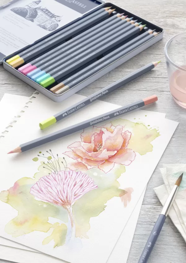 Creioane colorate aquarelle 12 culori pastel goldfaber cut. Metal faber castell-3-IMG-slider