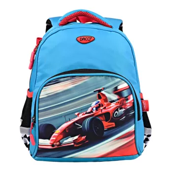 Rucsac gradinita baieti, albastru deschis, imprimeu masina curse, 33 cm Daco GH250-1