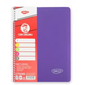 Caiet studentesc cu spira si coperta plastic 5 subiecte, 200 file, hartie 70g/m2 Daco CT5200-2-IMG-nav