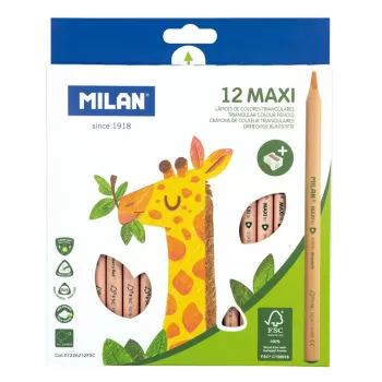 Creioane colorate maxi, 12 culori, corp triunghiular natur Milan-1