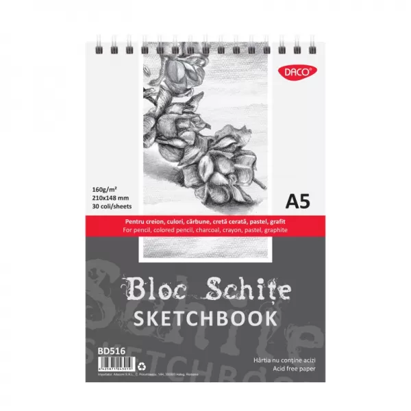 Sketchbook - bloc schite A5, 160g/mp, 30 file Daco BD516-1-IMG-slider