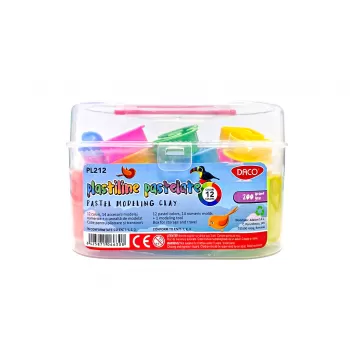 Plastilina 12 culori pastel, 200g Daco PL212-1