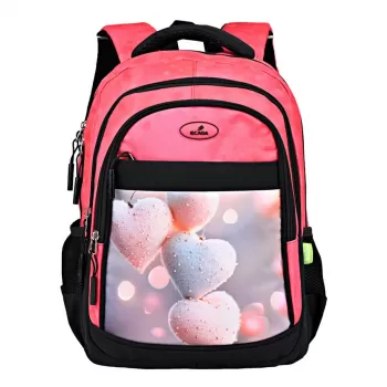 Ghiozdan fetite clasa 0, corai, imprimeu inimi, 38 cm Ecada 614004-1