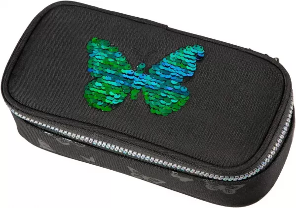 Penar etui cu 1 fermoar, negru, imprimeu fluture paiete, Schneiders-1-IMG-slider