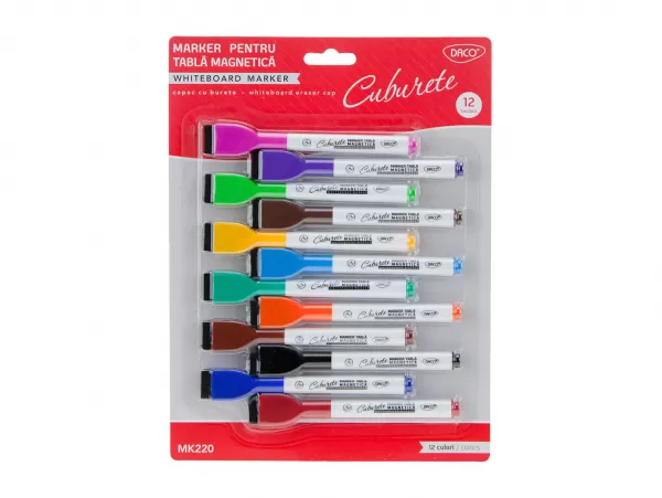 Set markere tabla magnetica cu burete, 12 culori Daco MK220-1-IMG-slider