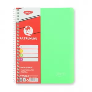 Caiet cu spira A5 si coperta plastic, 4 subiecte, 120 file, hartie 70g/m2 Daco CT5203-7-IMG-nav