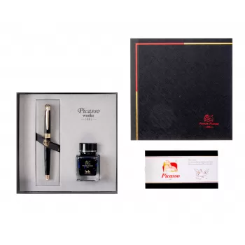 Stilou PICASSO metalic negru si calimara 9903N-1