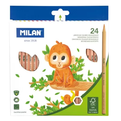 Creioane colorate 24 culori,  corp hexagonal, lemn natur Milan-img