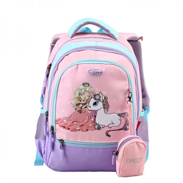 Ghiozdan fete clasa 0, roz/lila, imprimeu ponei, 38 cm Daco GH3001-1-IMG-slider