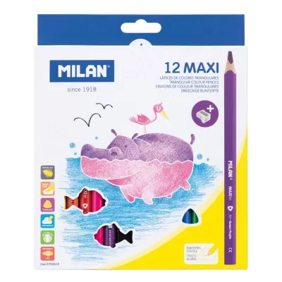 Creioane colorate maxi, 12 culori, triunghiulare Milan-img