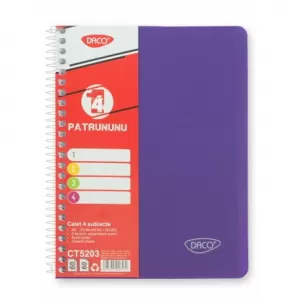 Caiet cu spira A5 si coperta plastic, 4 subiecte, 120 file, hartie 70g/m2 Daco CT5203-4-IMG-nav