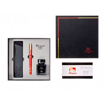 Stilou PICASSO metalic rosu cu etui si calimara 9666R-1