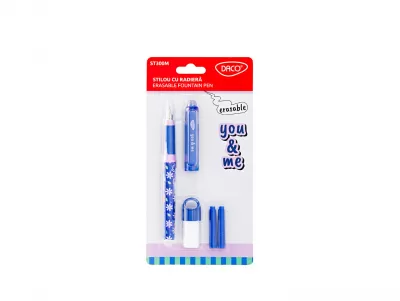 Stilou cu radiera You and Me Daco, mov, imprimeu floral ST300M-img