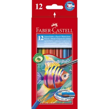 Creioane colorate acuarela 12 buc + pensula Faber-Castell-1