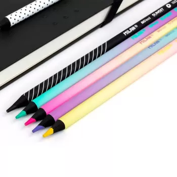 Creioane colorate set 6 culori, lemn negru printat Sunset Milan-3