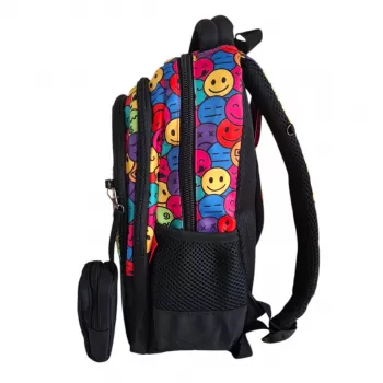 Ghiozdan clasa 0, negru imprimeu Emoji, 38 cm Daco GH3016-4