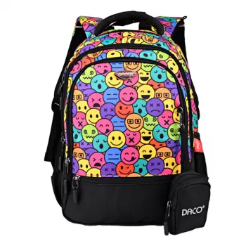 Ghiozdan clasa 0, negru imprimeu Emoji, 38 cm Daco GH3016-1