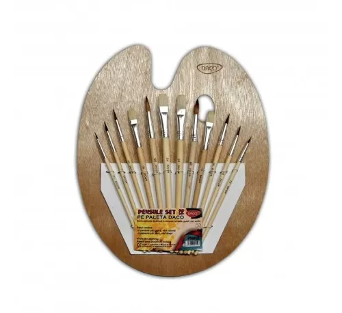 12-Pensule-pictura-set-12-pe-paleta-lemn-Daco-PN012