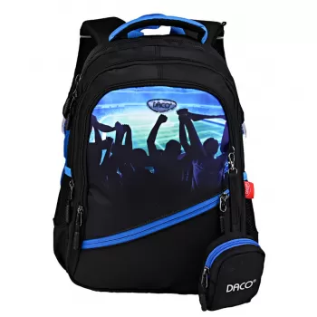 Ghiozdan clasa pregatitoare baieti, negru, imprimeu Suporteri, 38 cm Daco GH3511-1
