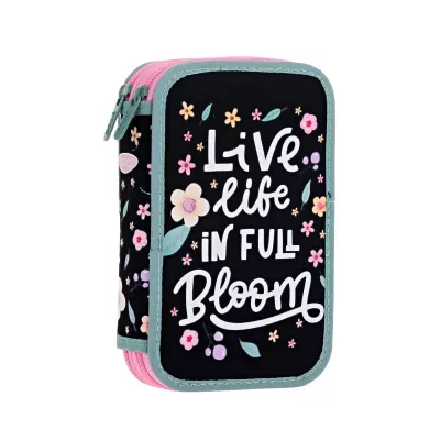 Penar negru neechipat cu 2 fermoare, pt fete, imprimeu floral Bloom Daco PE265-img