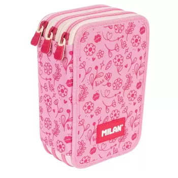 Penar Milan 3 compartimente, echipat cu 49 piese, imprimeu floral roz-1