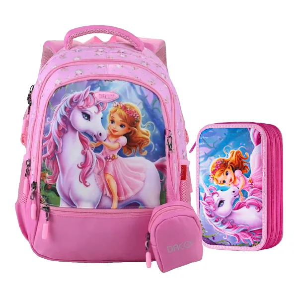 Ghiozdan fete clasa 0 cu penar echipat, imprimeu Unicorn Princess Daco-1-IMG-slider