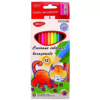Creioane colorate hexagonale, 12 culori Daco CC312H-1
