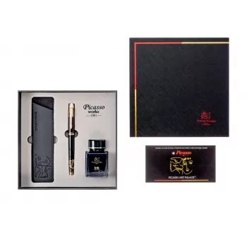 Stilou PICASSO metalic negru cu etui si calimara 9666N-1