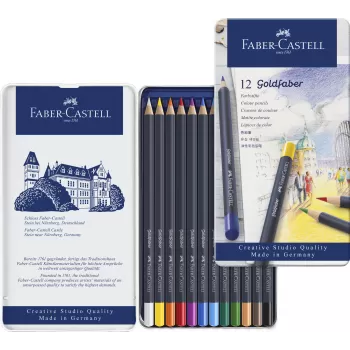 Creioane colorate 12 culori goldfaber cutie metal Faber-Castell-3