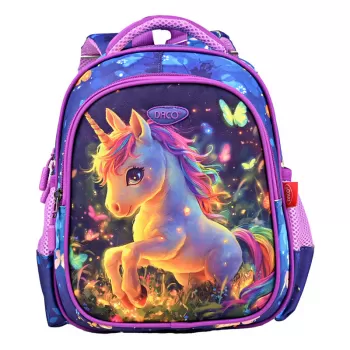 Ghiozdan gradinita fete, albastru, imprimeu unicorn, 30 cm Daco GH257-1