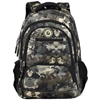 Ghiozdan scoala verde, imprimeu camuflaj, 46 cm Ecada 61487-1