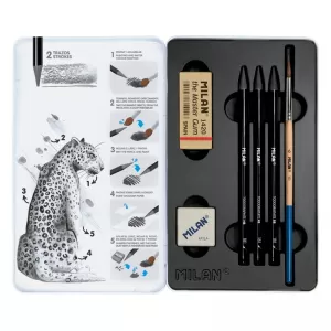 Set 3 creioane grafit fara lemn, solubile, in cutie metalica Milan-2-IMG-nav
