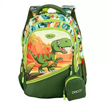 Ghiozdan scoala clasa 0 baieti, verde imprimeu T-rex, 38 cm Daco GH3512-1