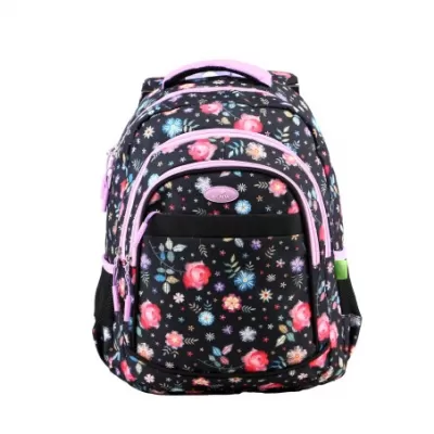 Ghiozdan fete clasele 5-8, negru cu imprimeu floral, 46 cm Ecada 61427-img