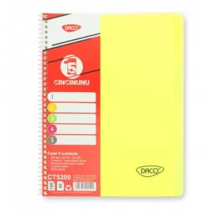 Caiet studentesc cu spira si coperta plastic 5 subiecte, 200 file, hartie 70g/m2 Daco CT5200-4-IMG-nav
